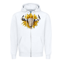 White cowhide bull skull and sunflower Zipper Hoodie - BarkalooDesign