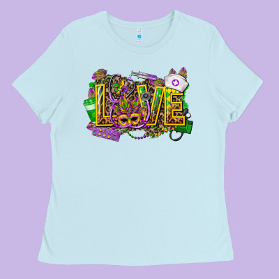 Mardi Gras Love Nurse Ladies Tee Designed By Cowgirlartshop
