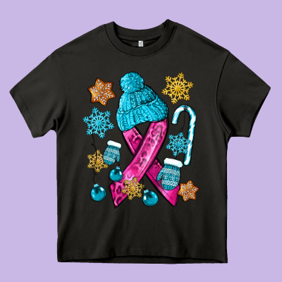 Winter Breast Cancer Ribbon Heavy Core Tee Designed By Nancycooperartshop
