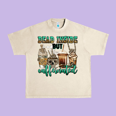 Dead Inside But Caffeinated Skeleton Coffee Cups Urban Heavy Tee Designed By Jasminsmagicworld