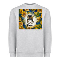 Heather Grey sunflowers messy bun mama Heavyweight Sweatshirt - BarkalooDesign