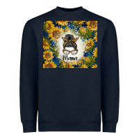Navy sunflowers messy bun mama Heavyweight Sweatshirt - BarkalooDesign