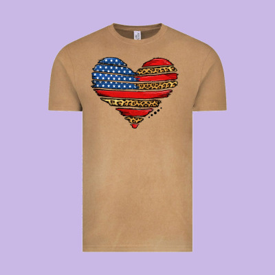 American Leopard Brushstroke Heart Vintage Tee Designed By Jasminsmagicworld