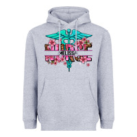 Heather Grey floral nurse custom name Heavyweight Hoodie - AdoDesignShop