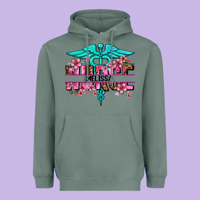 Floral Nurse Custom Name Heavyweight Hoodie Designed By Adodesignshop