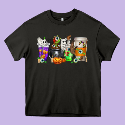 Halloween Coffee Cups Heavy Core Tee Designed By Texasbilliewilder