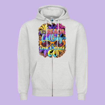 The Beach Is Calling And I Must Go Zipper Hoodie Designed By Barkaloodesign