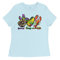 Baby Blue peace love crawfish mardi gras Ladies Tee - CowGirlArtShop