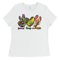 White peace love crawfish mardi gras Ladies Tee - CowGirlArtShop