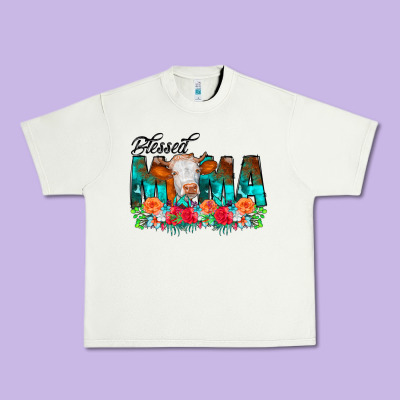 Blessed Mama Flowers Cow Urban Heavy Tee Designed By Cowcowdesign