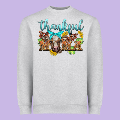 Thankful Mama Cow Heavyweight Sweatshirt Designed By Barkaloodesign