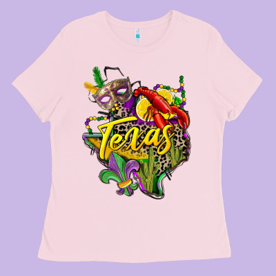 Texas Map Mardi Gras Ladies Tee Designed By Cowgirlartshop
