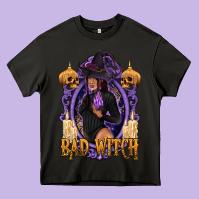 Bad Witch Black Woman Heavy Core Tee Designed By Texasbilliewilder