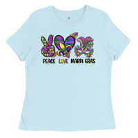 Baby Blue peace love mardi gras Ladies Tee - CowGirlArtShop