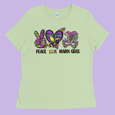 Peace Love Mardi Gras Ladies Tee Designed By Cowgirlartshop