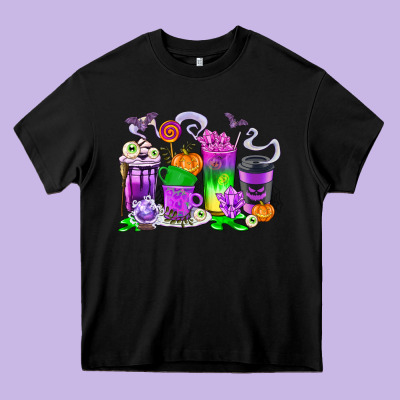 Halloween Coffee Cups Heavy Core Tee Designed By Texasbilliewilder