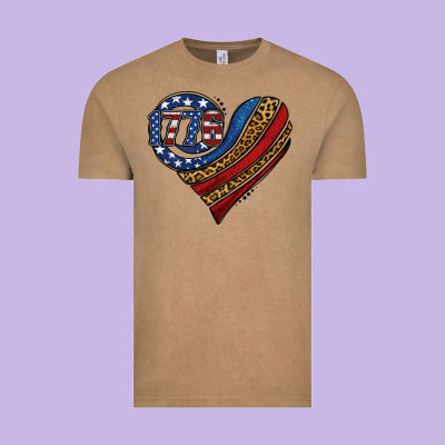 American Western Leopard Flag Heart Vintage Tee Designed By Jasminsmagicworld