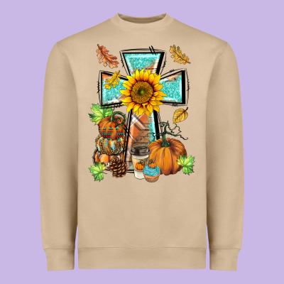 Western Thankful Cross Pumpkin Heavyweight Sweatshirt Designed By Barkaloodesign