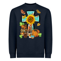 Navy western thankful cross pumpkin Heavyweight Sweatshirt - BarkalooDesign