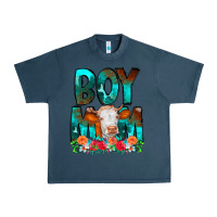 Midnight Navy Boy Mom Flowers Cow Urban Heavy Tee - CowCowDesign
