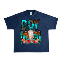 Navy Boy Mom Flowers Cow Urban Heavy Tee - CowCowDesign