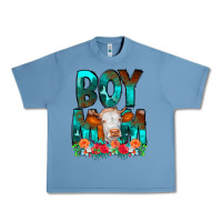 Pebble Blue Boy Mom Flowers Cow Urban Heavy Tee - CowCowDesign