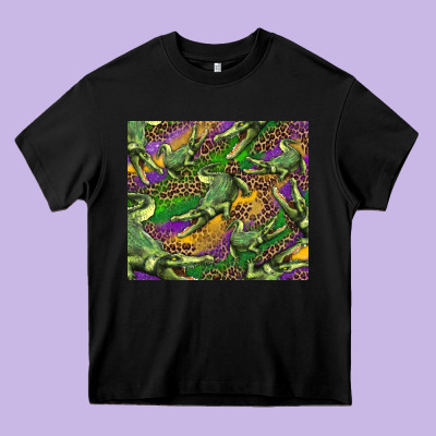 Mardi Gras Louisiana Crocodile Leopard Heavy Core Tee Designed By Ranaportraitstore