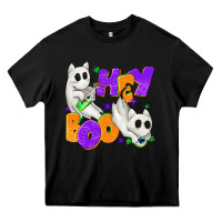 Black Hey Boo with Ghost Cats Heavy Core Tee - texasbilliewilder