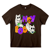 Chocolate Brown Hey Boo with Ghost Cats Heavy Core Tee - texasbilliewilder