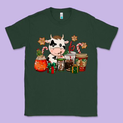 Cow Coffee Cups Christmas Classic Tee Designed By Cowgirlartshop