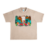 French Oak Cow Mom Turquoise Tooled Leather Flowers Urban Heavy Tee - CowCowDesign