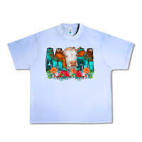 Grape Ice Cow Mom Turquoise Tooled Leather Flowers Urban Heavy Tee - CowCowDesign