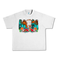 Cow Mom Turquoise Tooled Leather Flowers Urban Heavy Tee | Teevron