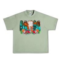 Oil Green Cow Mom Turquoise Tooled Leather Flowers Urban Heavy Tee - CowCowDesign