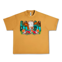 Peanut Butter Cow Mom Turquoise Tooled Leather Flowers Urban Heavy Tee - CowCowDesign