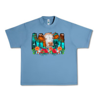 Pebble Blue Cow Mom Turquoise Tooled Leather Flowers Urban Heavy Tee - CowCowDesign