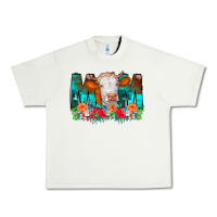Pistachio Cow Mom Turquoise Tooled Leather Flowers Urban Heavy Tee - CowCowDesign