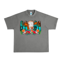 Tornado Cow Mom Turquoise Tooled Leather Flowers Urban Heavy Tee - CowCowDesign
