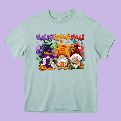 Hallothanksmas Gnomes Heavy Core Tee Designed By Nancycooperartshop