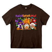 Chocolate Brown Hallothanksmas gnomes Heavy Core Tee - NancyCooperArtShop