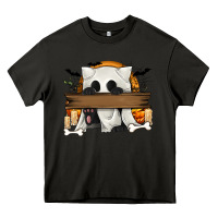 Asphalt Personalized Halloween Ghost Cat Heavy Core Tee - texasbilliewilder