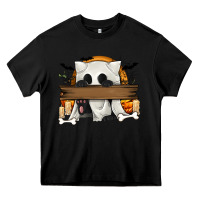Black Personalized Halloween Ghost Cat Heavy Core Tee - texasbilliewilder