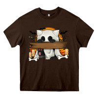 Chocolate Brown Personalized Halloween Ghost Cat Heavy Core Tee - texasbilliewilder