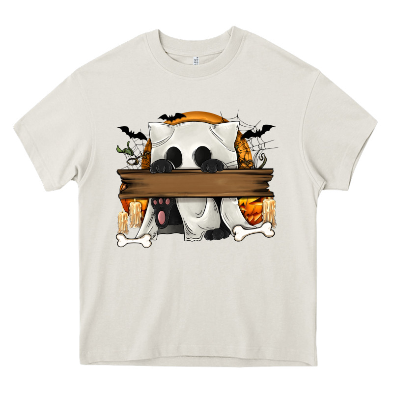 Personalized Halloween Ghost Cat Heavy Core Tee by texasbilliewilder | Teevron