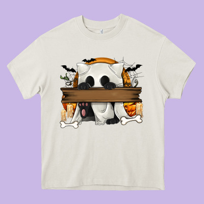 Personalized Halloween Ghost Cat Heavy Core Tee Designed By Texasbilliewilder