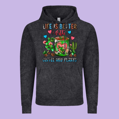 Life Is Better With Coffee And Plants Cactus Coffe Vintage Hoodie Designed By Fadigitalartstudio
