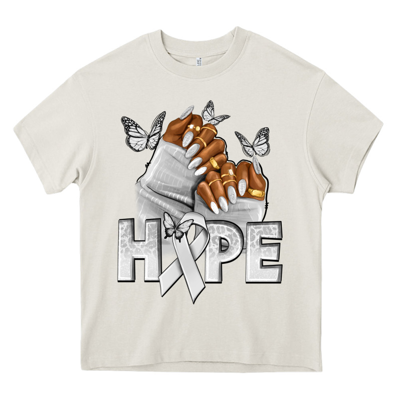 Hope White Ribbon Lung Cancer Nails Heavy Core Tee by NancyCooperArtShop | Teevron