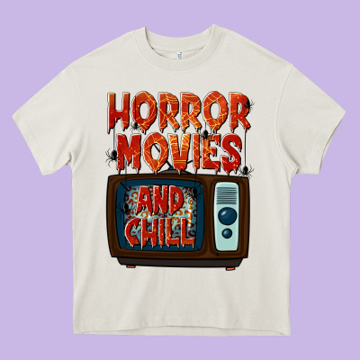 Horror Movies And Chill Heavy Core Tee Designed By Texasbilliewilder