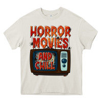 Cream Horror Movies and Chill Heavy Core Tee - texasbilliewilder