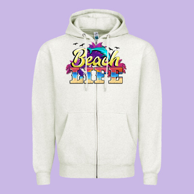 Beach Life Zipper Hoodie Designed By Barkaloodesign